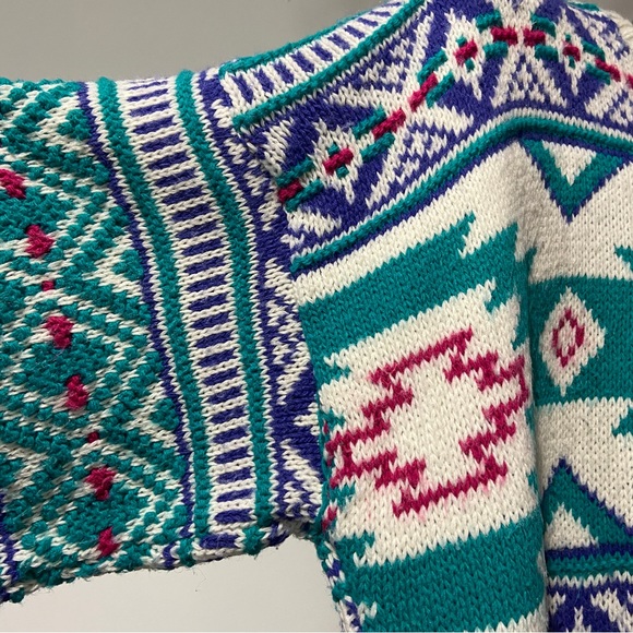 Vintage Christmas sweater aztec geometric pattern with shoulder pads, rare! - Picture 9 of 15